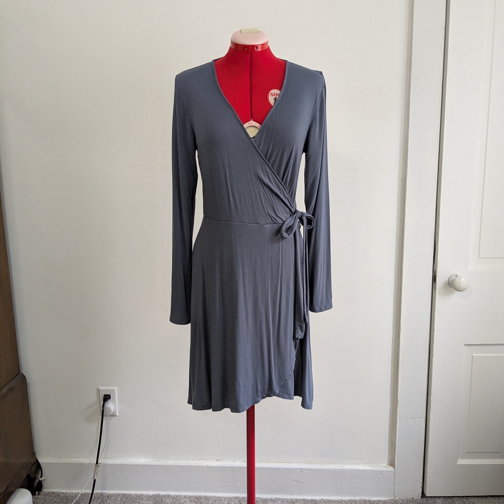 Express Gray Long Sleeve Wrap Dress